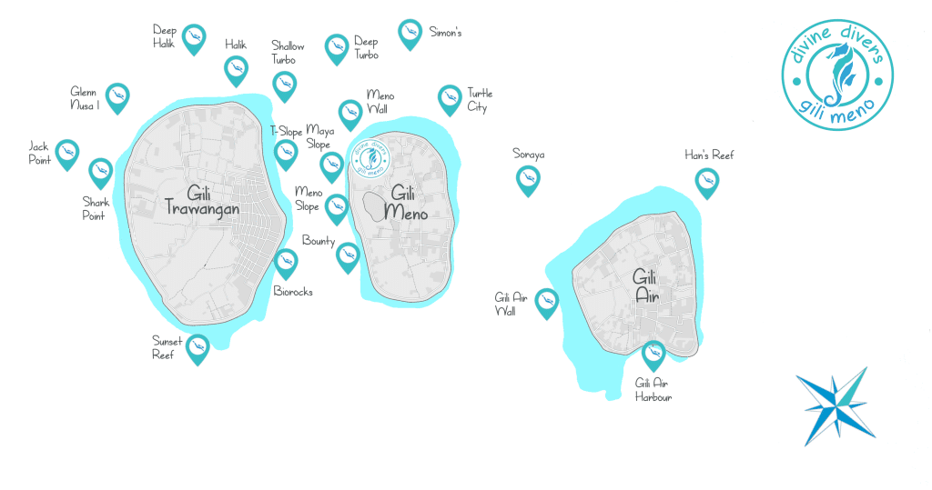 dive site map of gili
